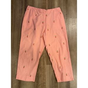 Sun Moda Resort Wear Capri Pants Coral Embroidered Pineapples  Sz XXL Summer